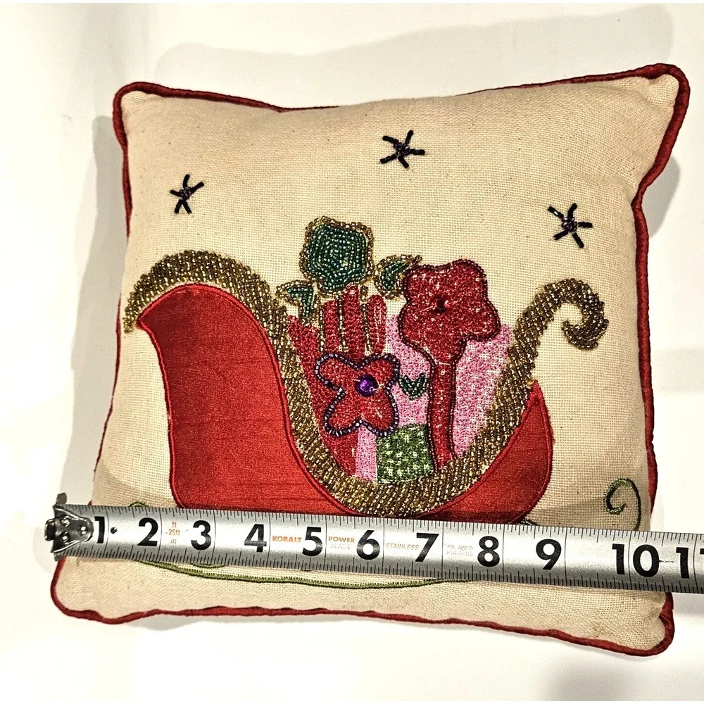 Pier 1 One Beaded Sleigh Christmas Accent Pillow Winter Holiday Approx. 10
